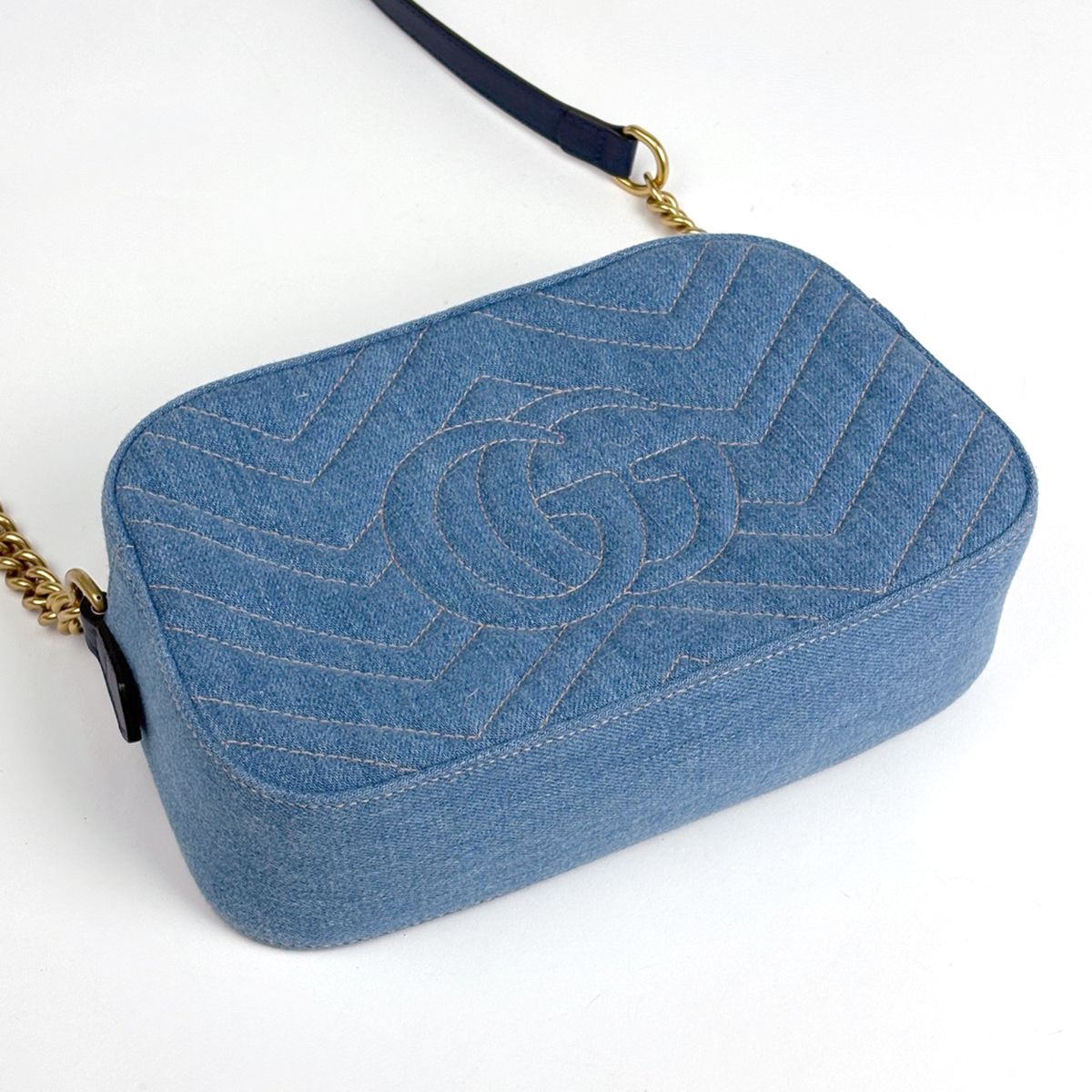 Gucci GG Marmont Chain Shoulder Bag Double Denim Light Blue — view 2