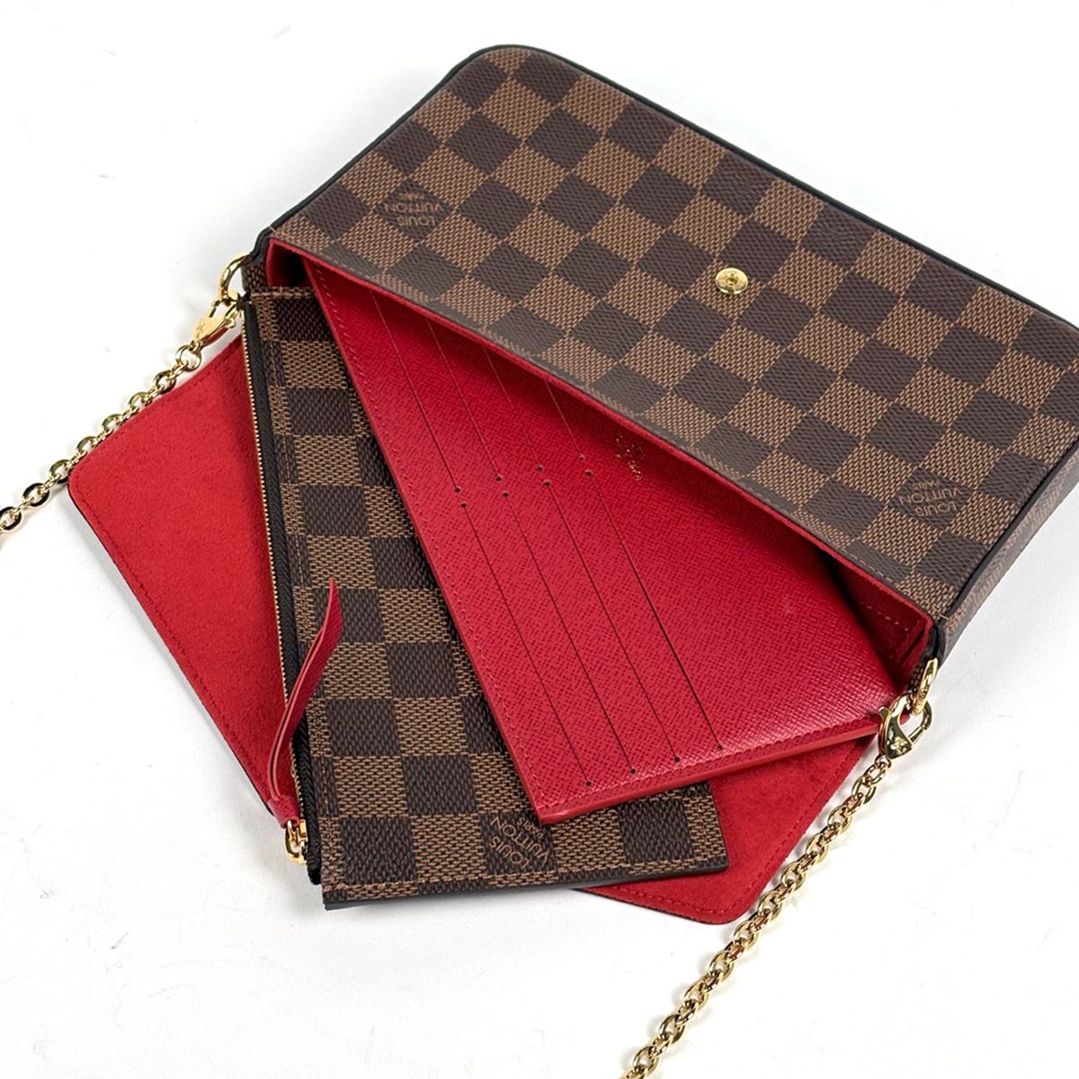 Louis Vuitton Pochette Felicie 2-Way Chain Wallet Shoulder Bag Damier Brown — view 6