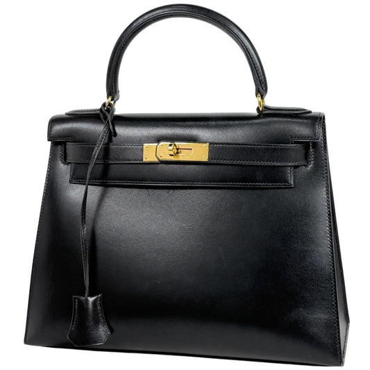 Hermes Kelly 28 Sellier 2-Way Handbag Box Calf Black