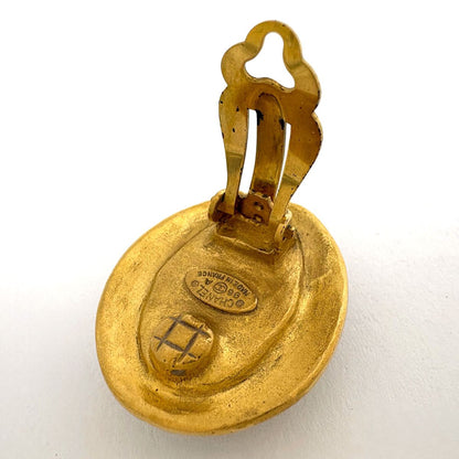 Chanel CC Logo Earrings Oval Gold Plated Black — view 3
