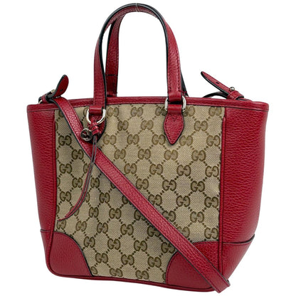 Gucci GG Pattern Handbag 2-Way Canvas Red Beige