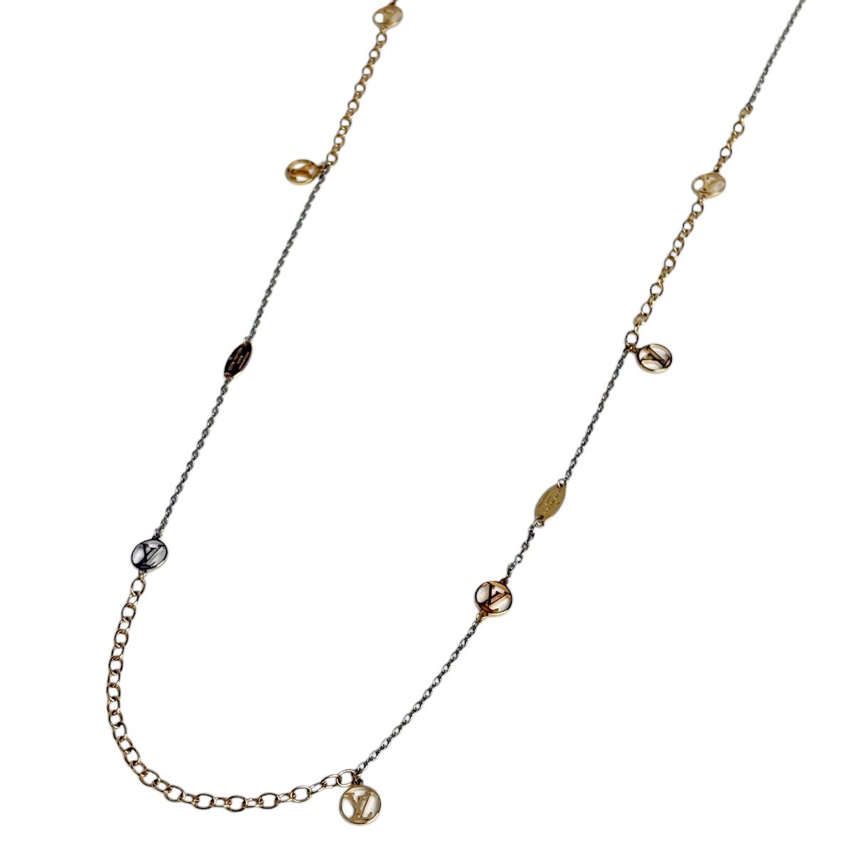 Louis Vuitton Sautoir Logo Mania Long Necklace Metal Gold Silver