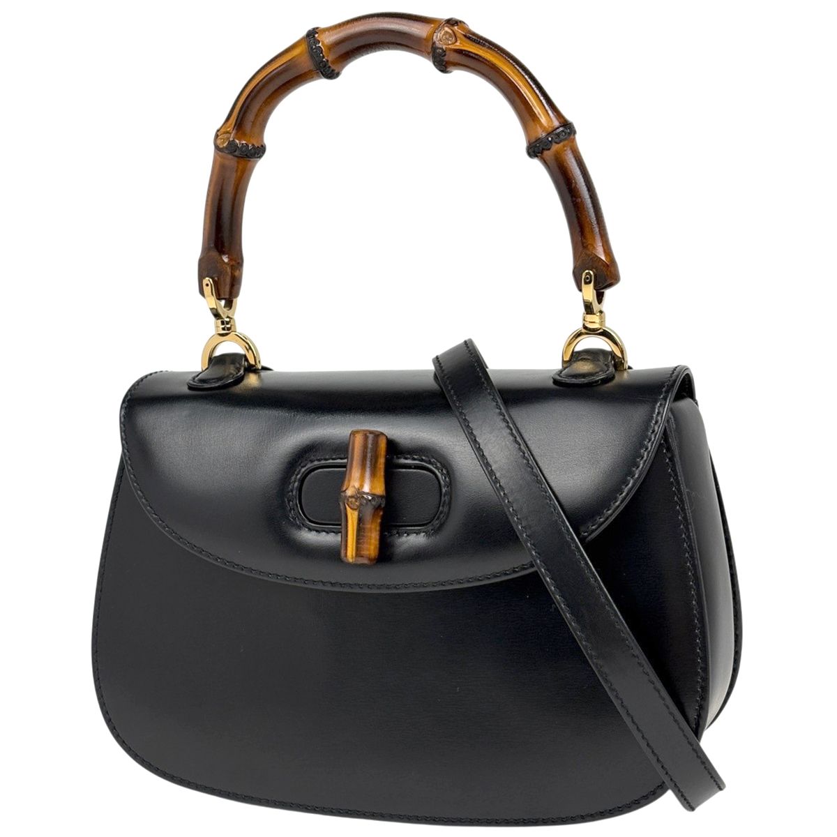 Gucci Bamboo Handbag 2-Way Vintage Leather Black
