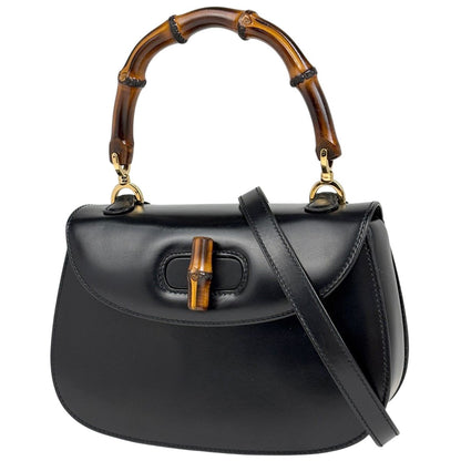 Gucci Bamboo Handbag 2-Way Vintage Leather Black