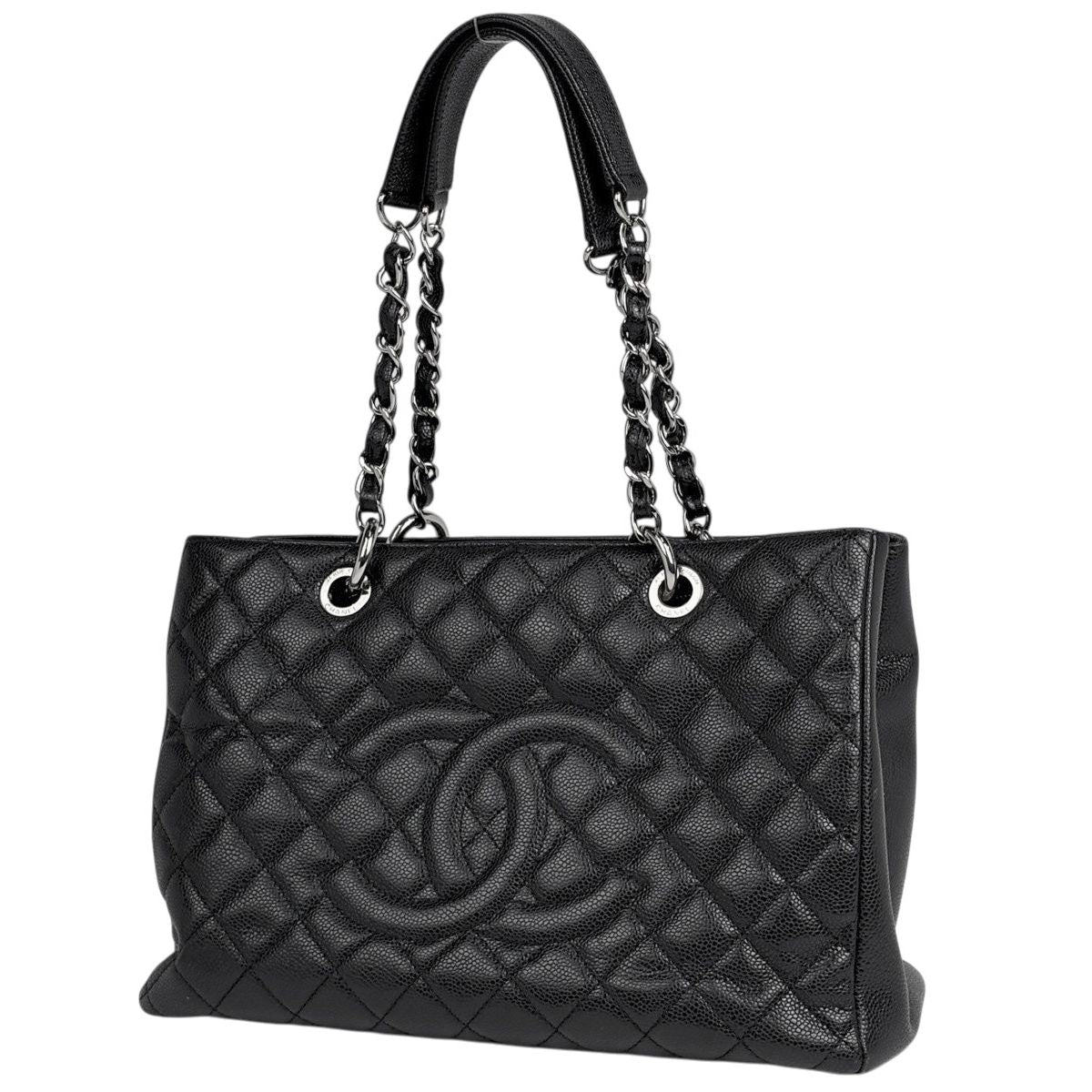 Chanel CC Logo Chain Tote Shoulder Bag Quilted Grand Shopping GST Caviar
