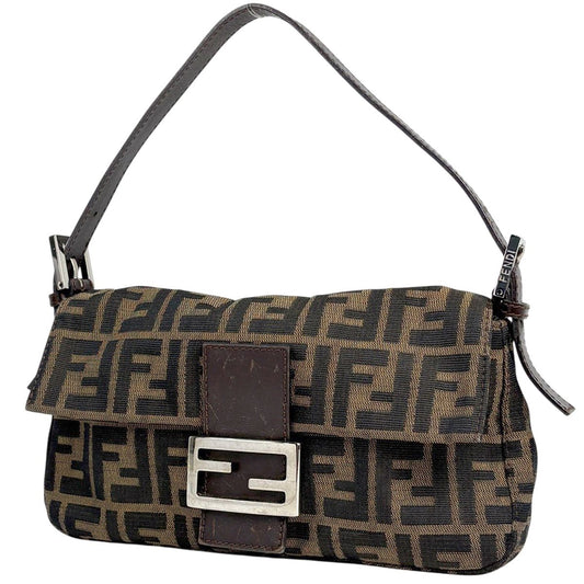 Fendi Zucca Pattern Mamma Baguette Shoulder Bag Canvas Brown