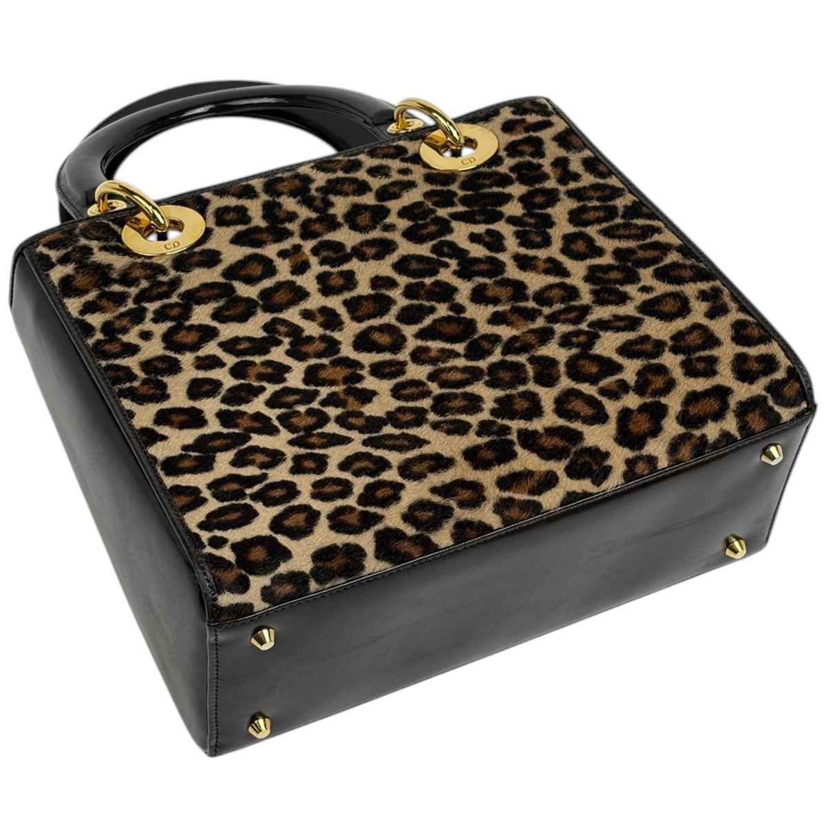 Dior Lady 2-Way Leopard Print Handbag Calf Hair Brown — view 2