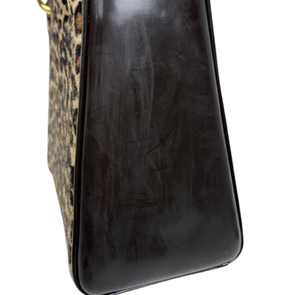 Dior Lady 2-Way Leopard Print Handbag Calf Hair Brown — view 4