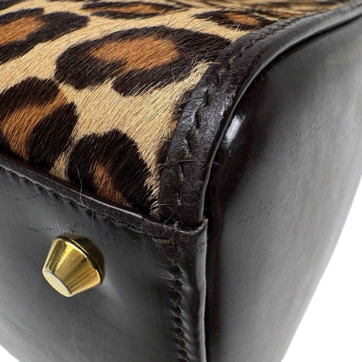 Dior Lady 2-Way Leopard Print Handbag Calf Hair Brown — view 3