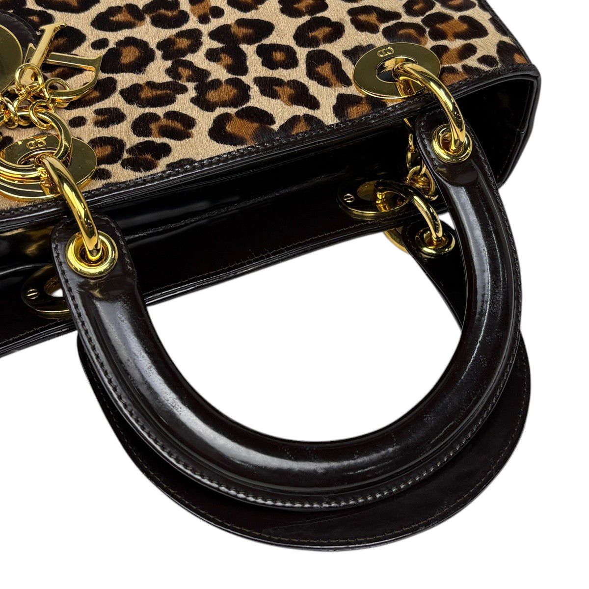 Dior Lady 2-Way Leopard Print Handbag Calf Hair Brown — view 9