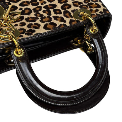 Dior Lady 2-Way Leopard Print Handbag Calf Hair Brown — view 9