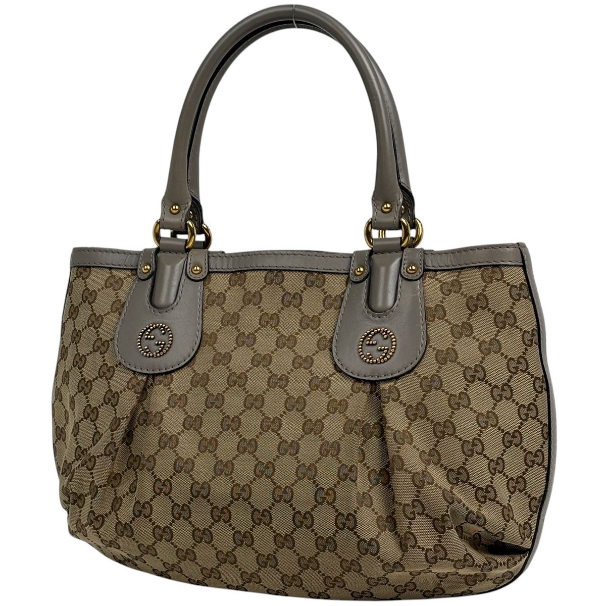 Gucci GG Pattern Tote Interlocking Studs Canvas Beige Gray
