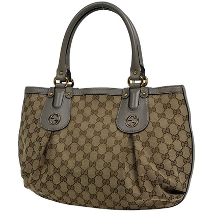 Gucci GG Pattern Tote Interlocking Studs Canvas Beige Gray