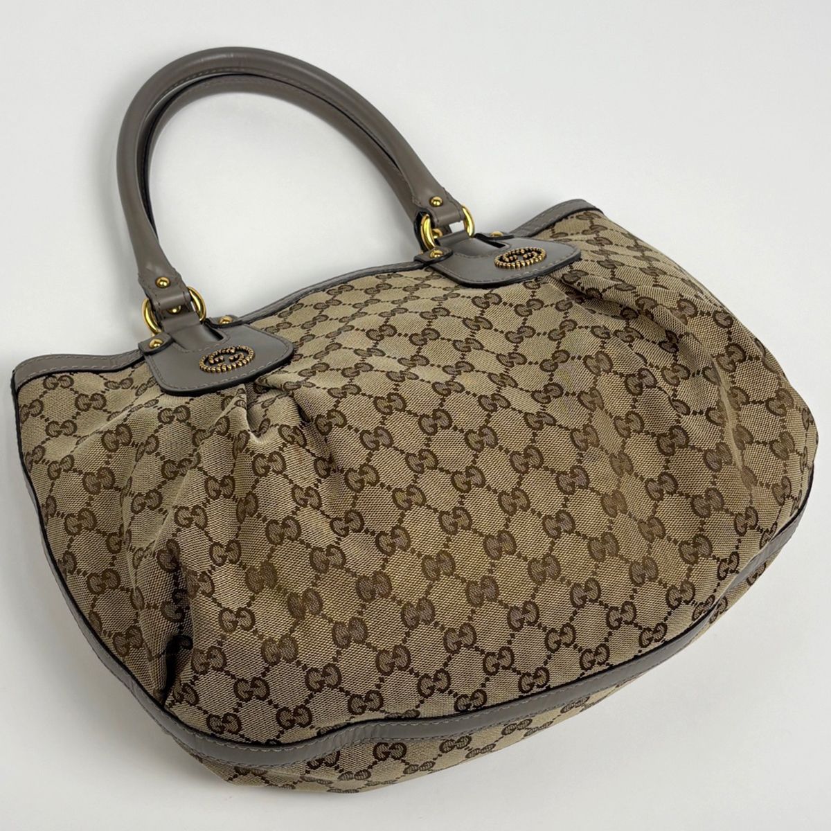 Gucci GG Pattern Tote Interlocking Studs Canvas Beige Gray — view 2