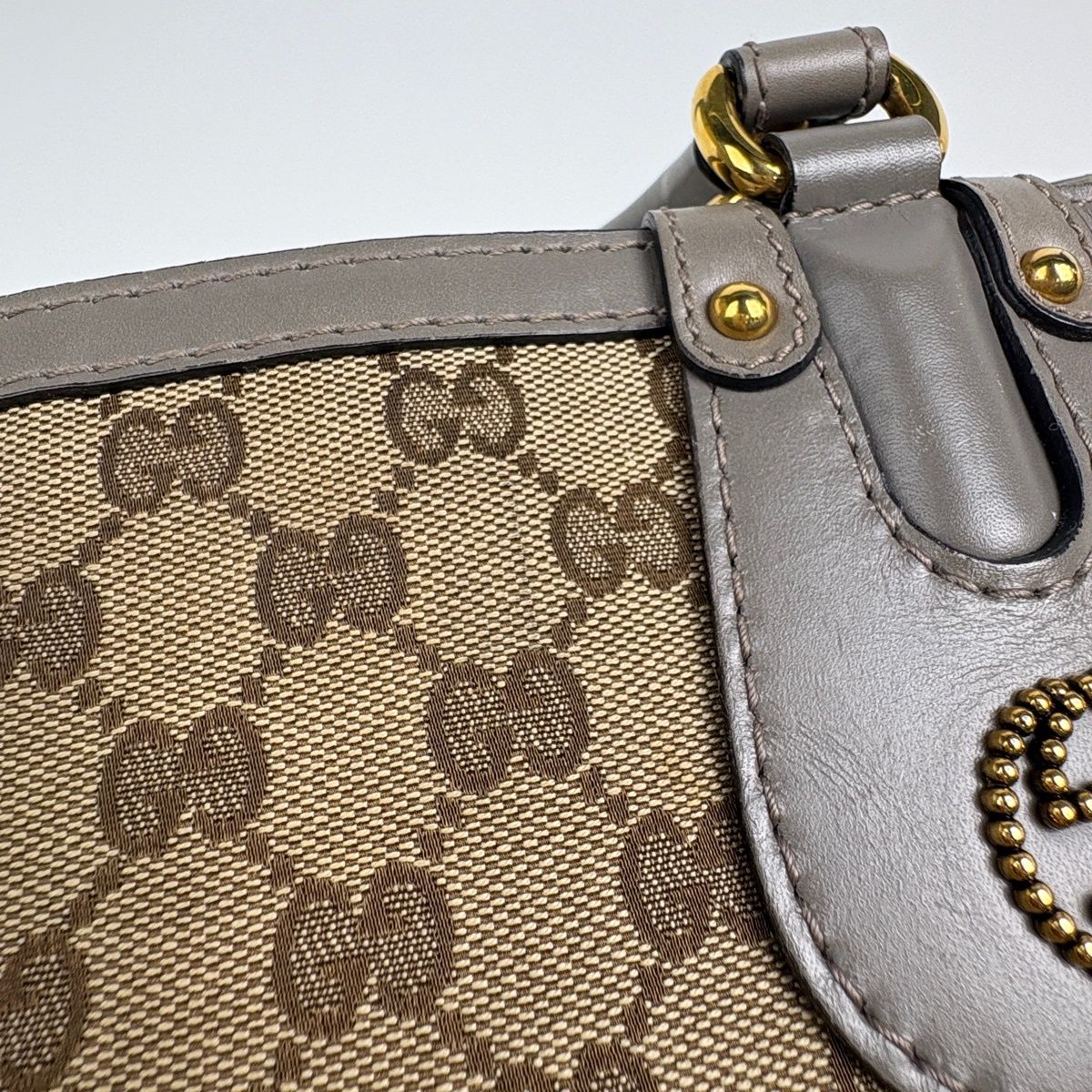 Gucci GG Pattern Tote Interlocking Studs Canvas Beige Gray — view 6