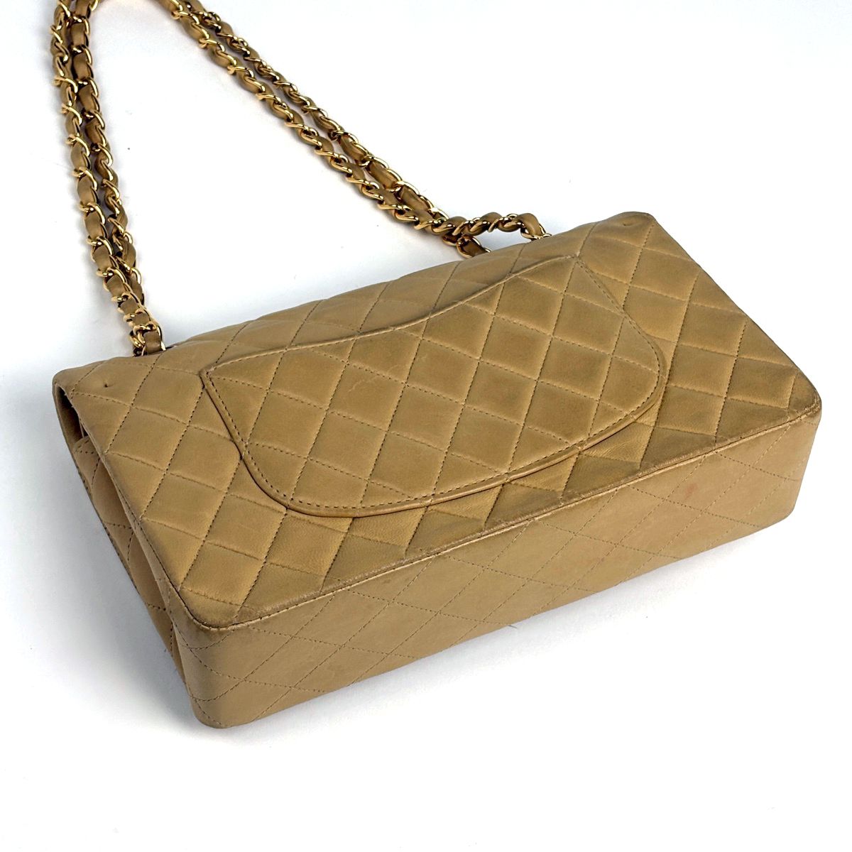 Chanel Quilted Double Flap Chain Shoulder Bag CC Logo Leather Beige — view 2