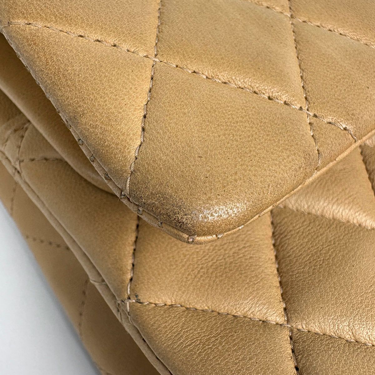 Chanel Quilted Double Flap Chain Shoulder Bag CC Logo Leather Beige — view 6