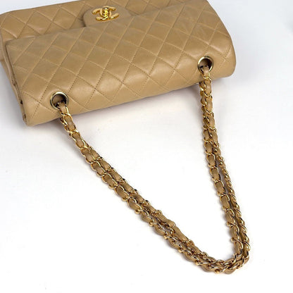 Chanel Quilted Double Flap Chain Shoulder Bag CC Logo Leather Beige — view 9