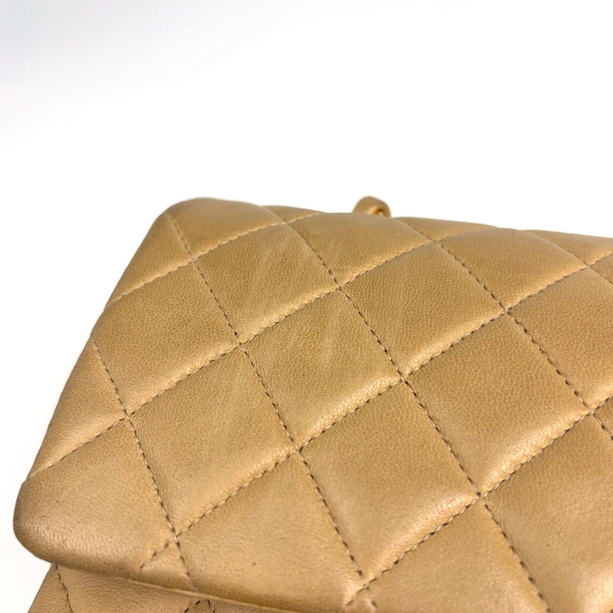 Chanel Quilted Double Flap Chain Shoulder Bag CC Logo Leather Beige — view 7