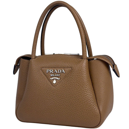 Prada Logo Handbag 2-Way Leather Brown