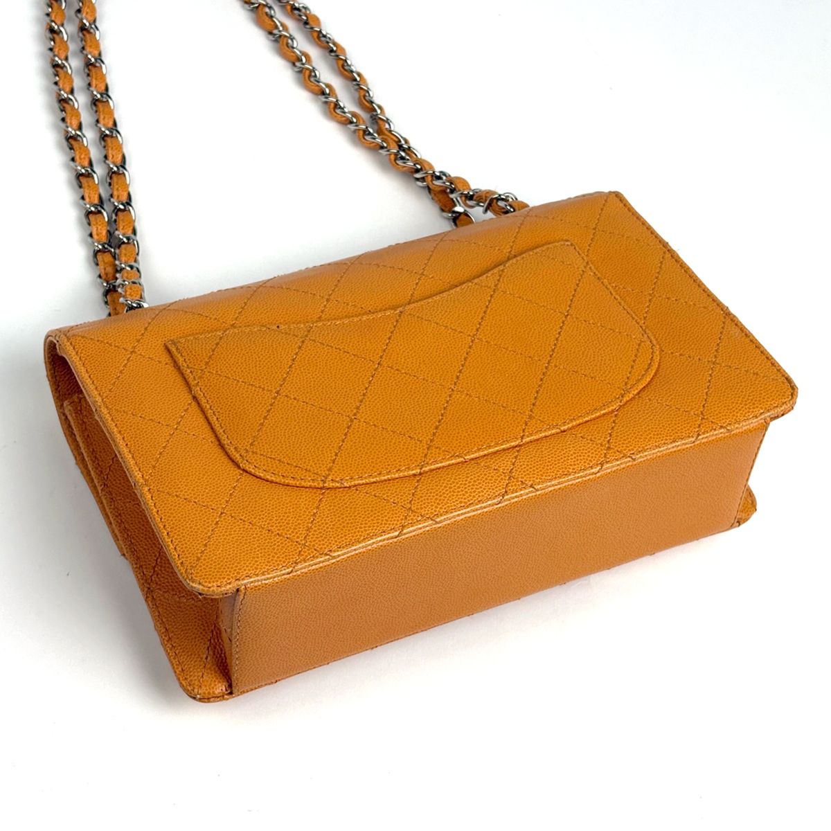 Chanel CC Logo Chain Shoulder Bag Quilted Caviar Leather Orange — view 2