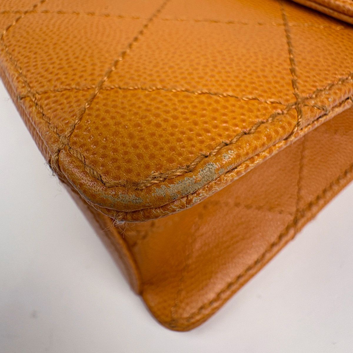 Chanel CC Logo Chain Shoulder Bag Quilted Caviar Leather Orange — view 3