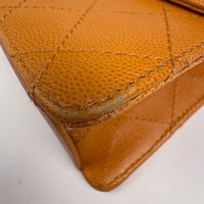 Chanel CC Logo Chain Shoulder Bag Quilted Caviar Leather Orange — view 3