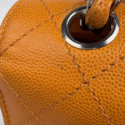 Chanel CC Logo Chain Shoulder Bag Quilted Caviar Leather Orange — view 6