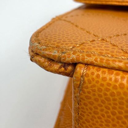 Chanel CC Logo Chain Shoulder Bag Quilted Caviar Leather Orange — view 4