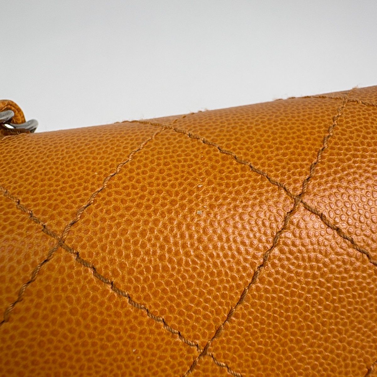 Chanel CC Logo Chain Shoulder Bag Quilted Caviar Leather Orange — view 7