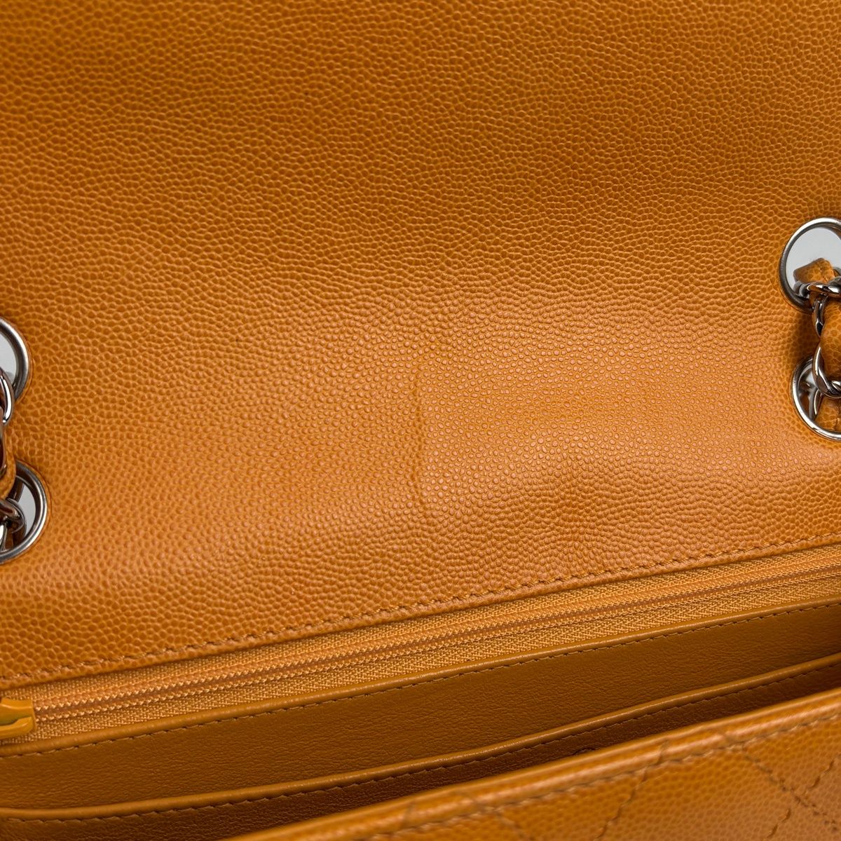 Chanel CC Logo Chain Shoulder Bag Quilted Caviar Leather Orange — view 9