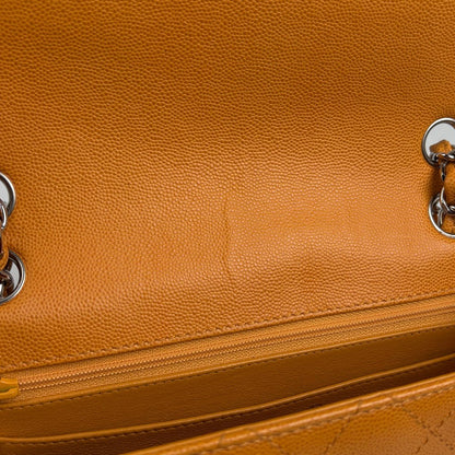 Chanel CC Logo Chain Shoulder Bag Quilted Caviar Leather Orange — view 9