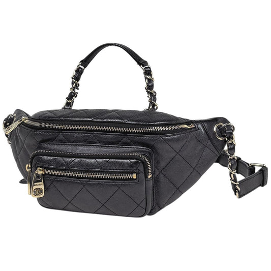 Chanel CC Logo Belt Bag Quilted Caviar Leather Black