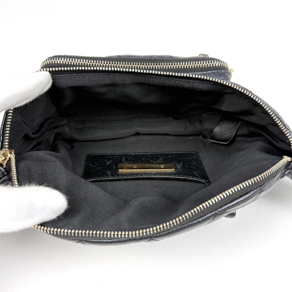 Chanel CC Logo Belt Bag Quilted Caviar Leather Black — view 9