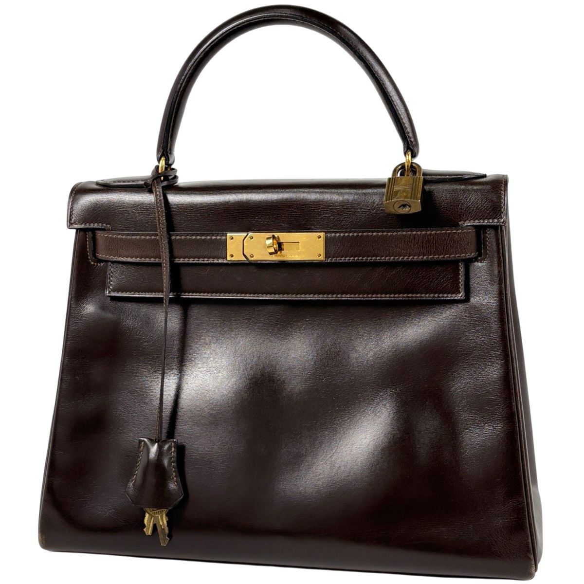 Hermes Kelly 28 Retourne Handbag Box Calf Brown