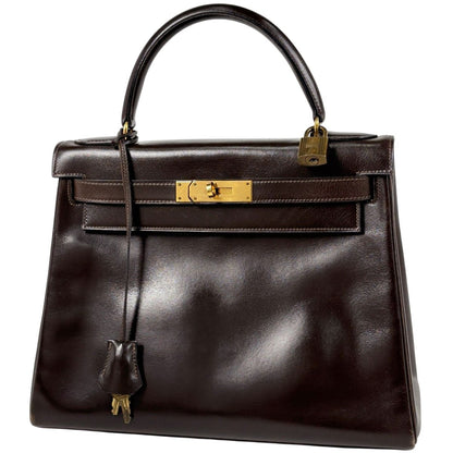 Hermes Kelly 28 Retourne Handbag Box Calf Brown