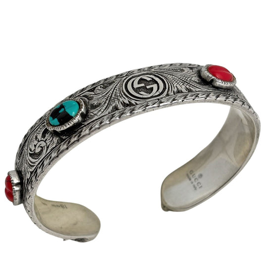 Gucci Cat Head Bangle Interlocking 925 Sterling Silver Bracelet