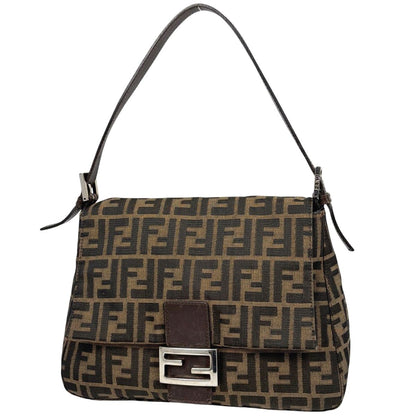 Fendi Zucca Pattern Shoulder Bag Mamma Baguette Canvas Brown