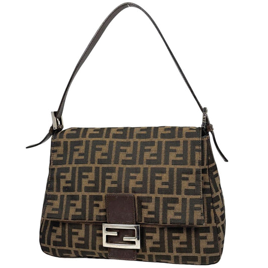 Fendi Zucca Pattern Shoulder Bag Mamma Baguette Canvas Brown
