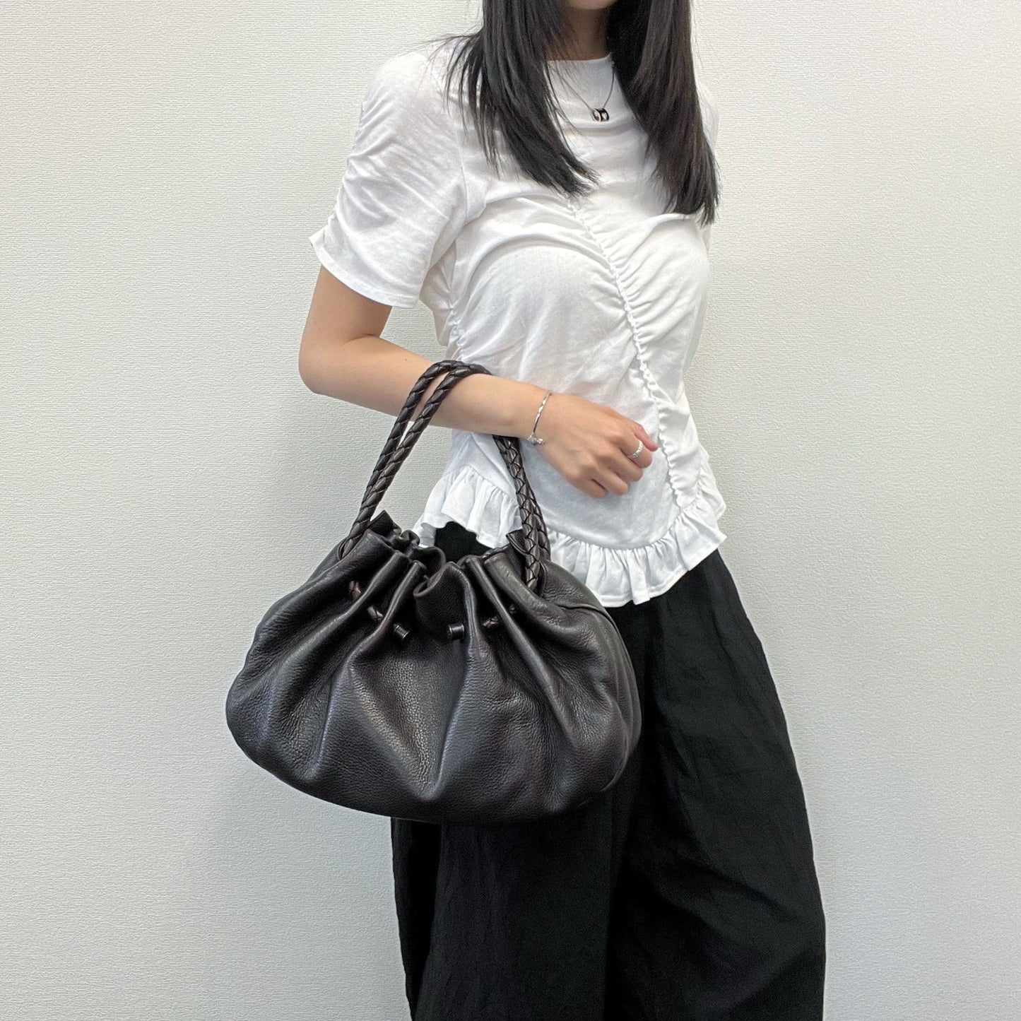 Bottega Veneta Intrecciato Shoulder Bag Leather Brown Vintage