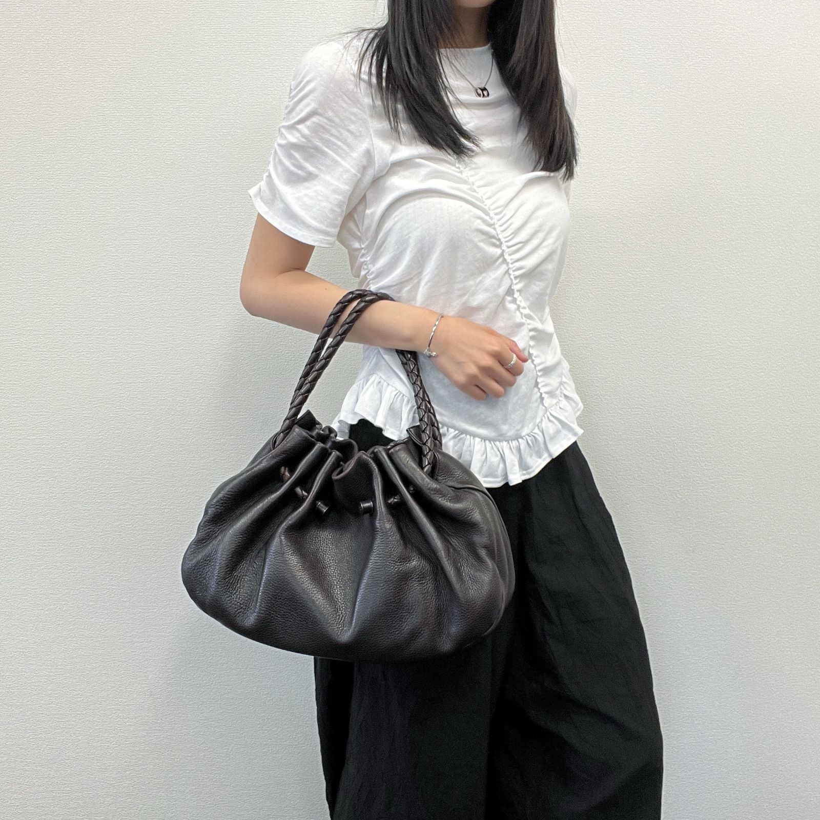 Bottega Veneta Intrecciato Shoulder Bag Leather Brown Vintage