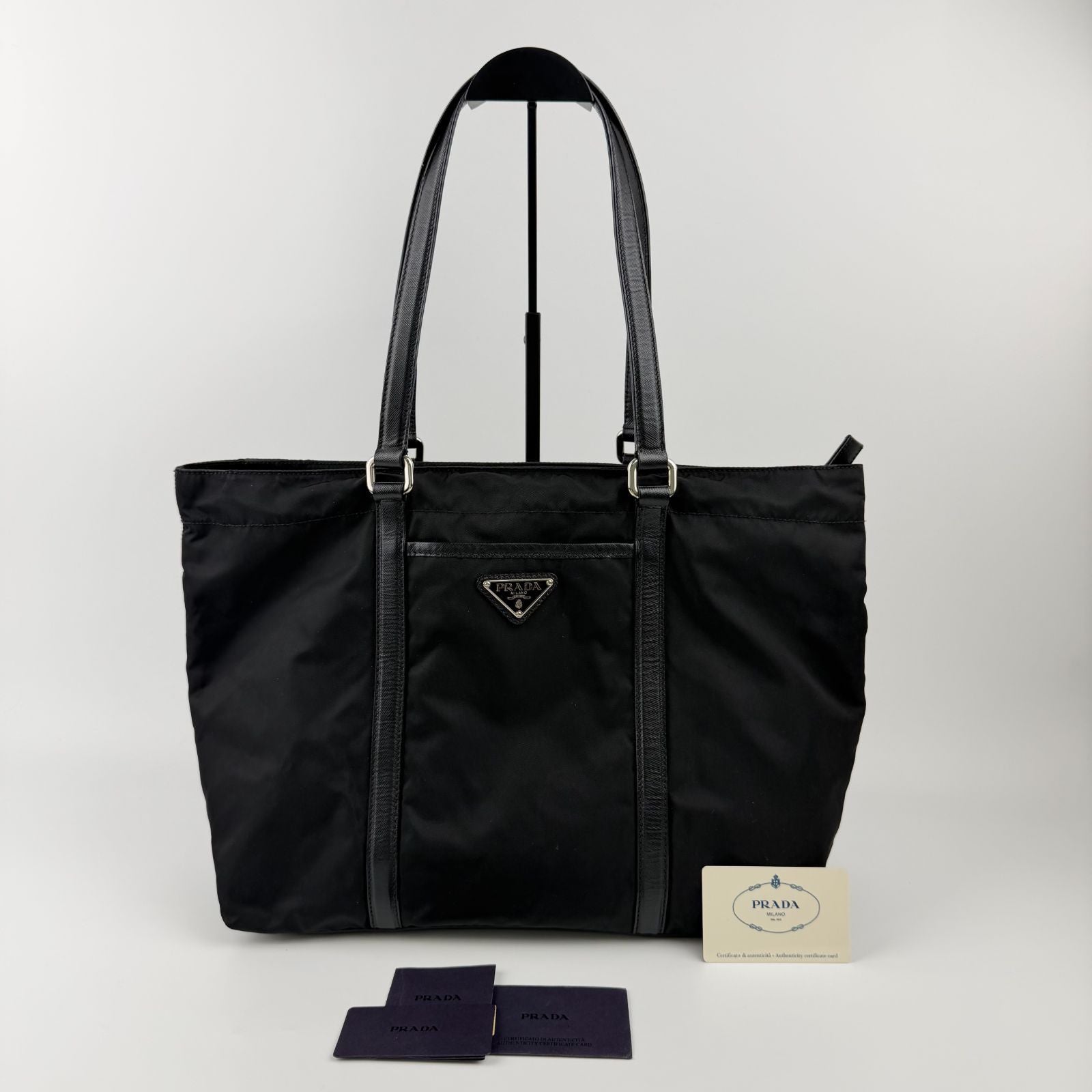 Prada Tote Nylon Leather Black Vintage — view 2
