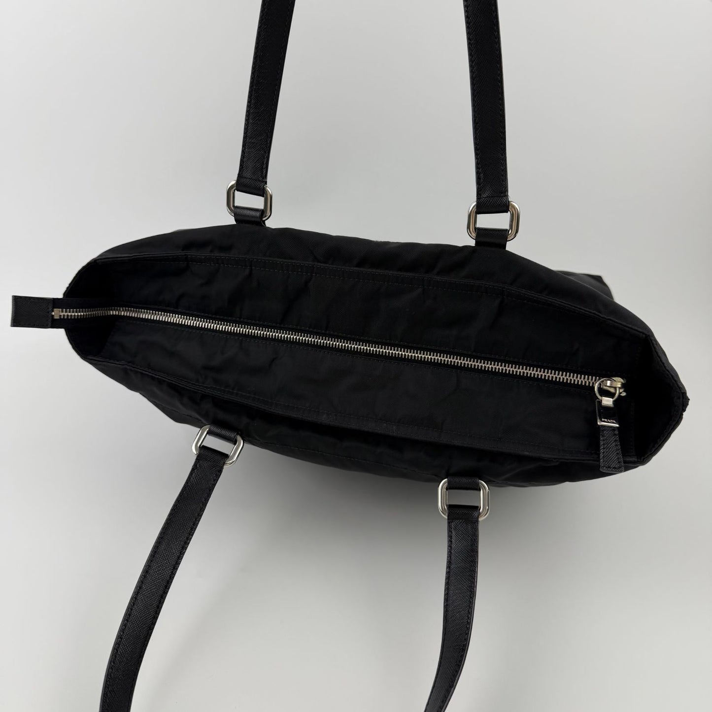 Prada Tote Nylon Leather Black Vintage — view 7