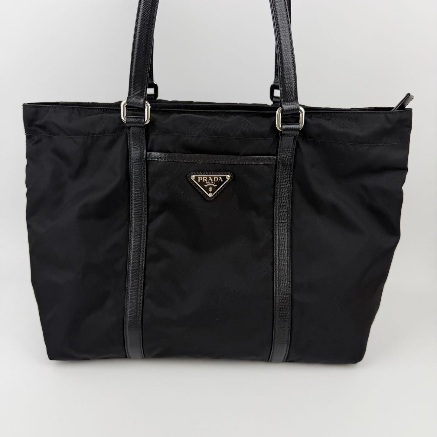 Prada Tote Nylon Leather Black Vintage — view 3