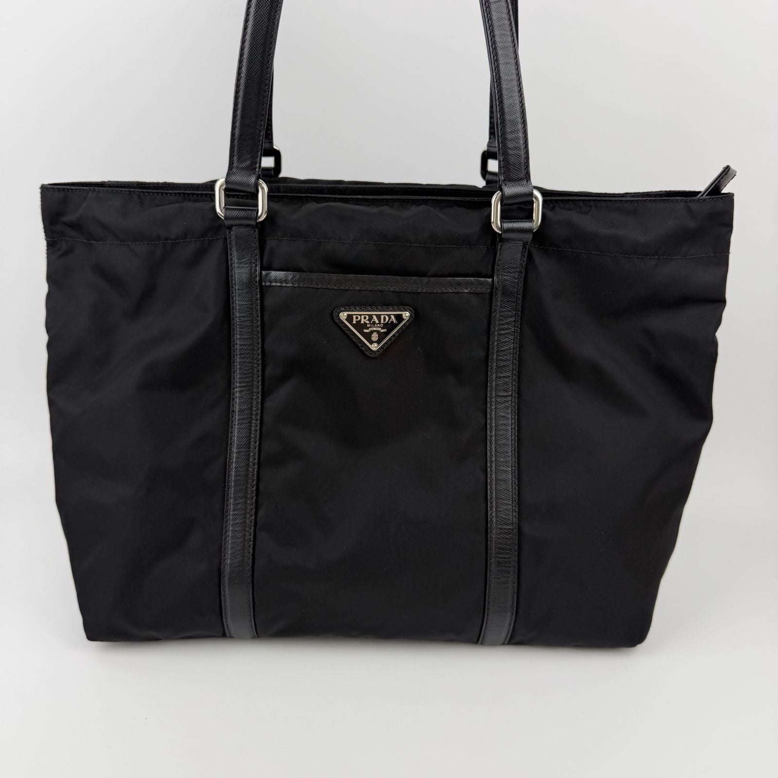 Prada Tote Nylon Leather Black Vintage — view 3