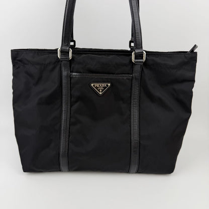 Prada Tote Nylon Leather Black Vintage — view 3