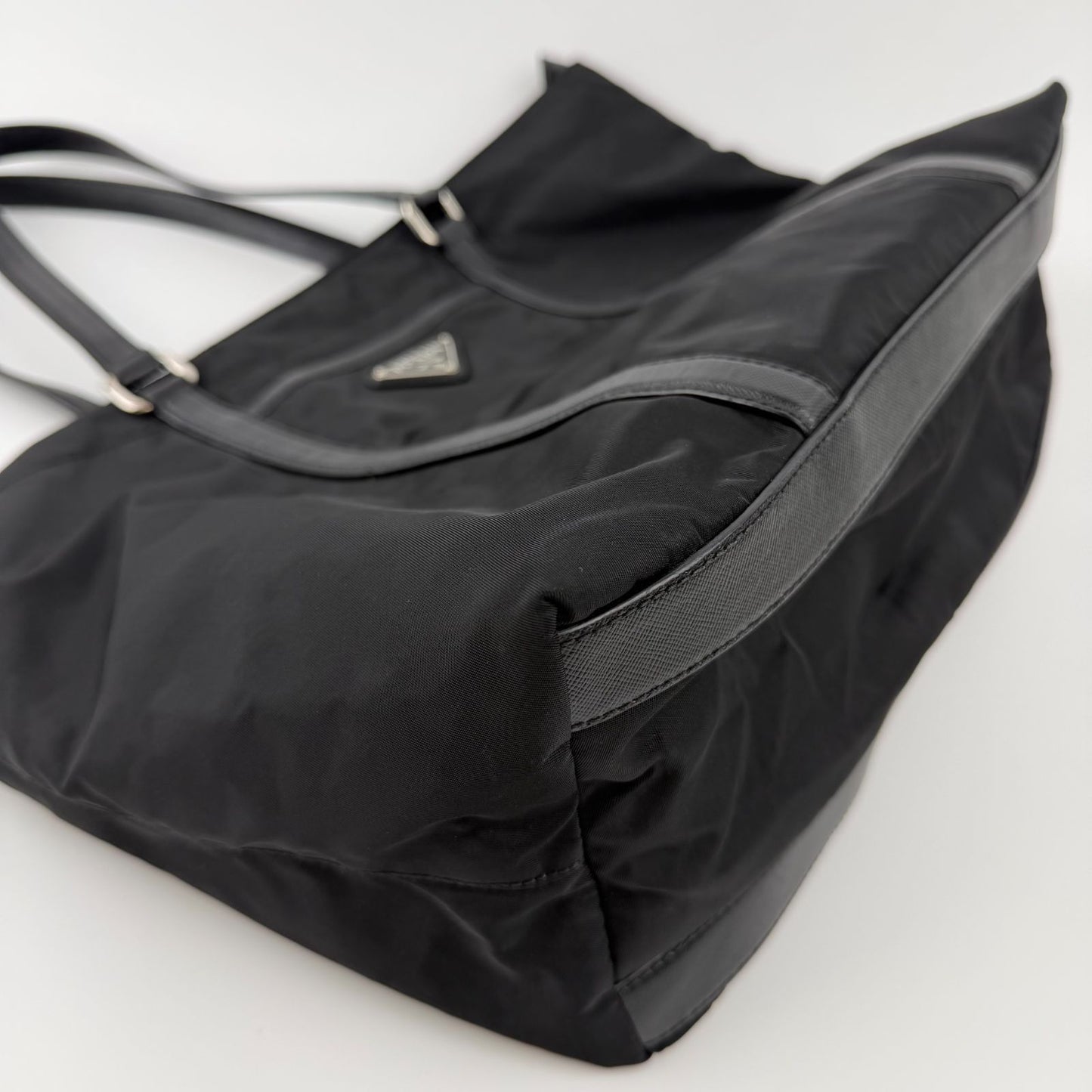 Prada Tote Nylon Leather Black Vintage — view 9