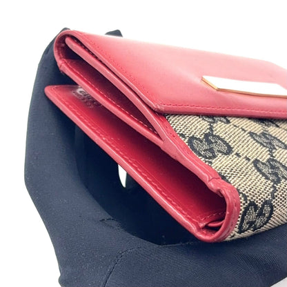 Gucci GG Canvas Metal Bar-w Hook Leather Beige Red Wallet Silver — view 7