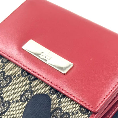 Gucci GG Canvas Metal Bar-w Hook Leather Beige Red Wallet Silver — view 5