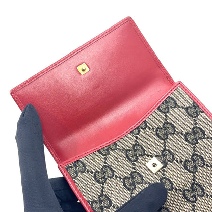 Gucci GG Canvas Metal Bar-w Hook Leather Beige Red Wallet Silver — view 8